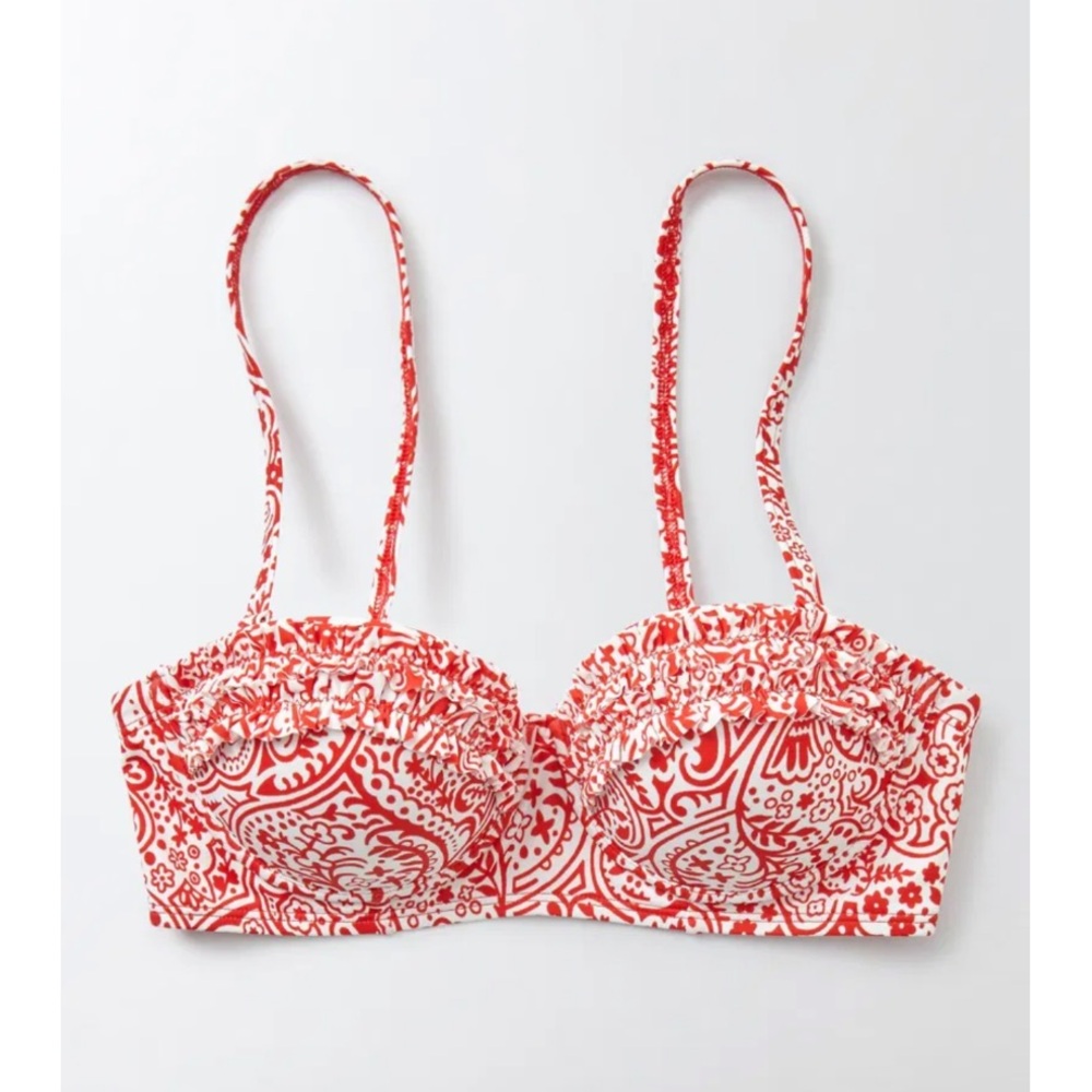 Boden Antibes Cup Size Ruffle Bikini Top Underwire Red Paisley 36D